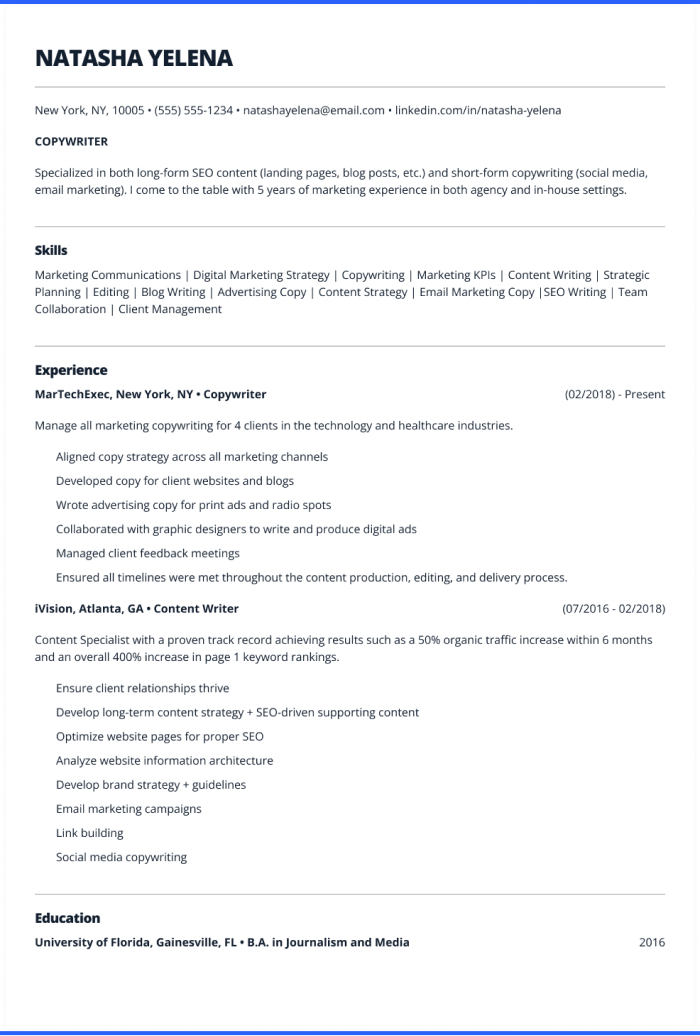 SEO Copywriter resume Jobscan examples
