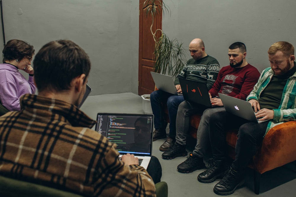 Ukrainian programmers working in the hallway